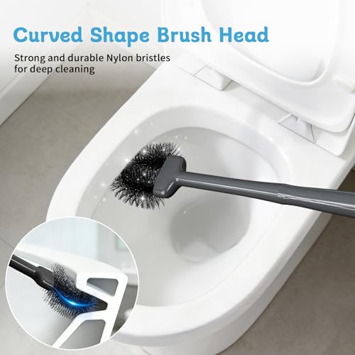 Sellemer Toilet Brush and Plunger Set, Curved Head for Deep Cleaning, Grey - color: Gray