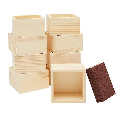 Bright Creations Centerpieces - 10 Unfinished Pine Mini Wood Crates 4 x 4 x 2.3 In & Sanding Sponge, Cream & Brown - DIY Craft Decor & Storage Display