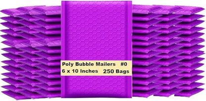 iMBAPrice 250-Pack #0 (6" x 10") Premium Mat Purple Color Self Seal Poly Bubble Mailers Padded Shipping Envelopes (Total 250 Bags) - color: Purple Poly Bubble, size: 6"x10" Poly (250 Envelopes) Value Pack