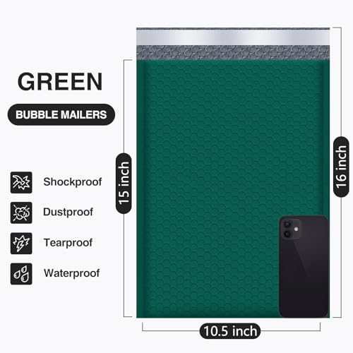 UCGOU Bubble Mailers 10.5x16" 40 Pack Usable Size 10.5x15" Green Padded - color: Green, size: 10.5x16" 40PC