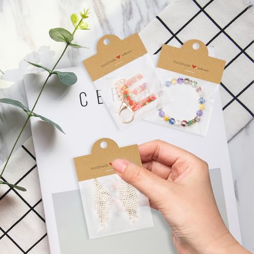 joycraft 100Pcs Brown Packaging for Small Business, Jewelry Package Supplies with Clear Bags, Jewelry Display Bags for Selling, Craft Packaging Set for Bracelets, Key Chains, Earring. - color: Brown