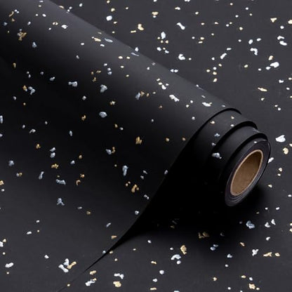 WRAPAHOLIC Black Wrapping Paper Roll - Mini Roll - 17 Inch x 16.5 Feet - Black Gold Design with Silky Touch Perfect for Birthday, Holiday, Wedding, Baby Shower - color: Black, size: 17 inch x 16.5 feet