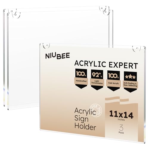 NIUBEE 11x14 Acrylic Sign Holder Wall Mount Horizontal 3 Packs - size: Horizontal 3 Pack 11" x 14"