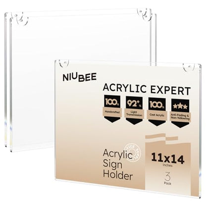 NIUBEE 11x14 Acrylic Sign Holder Wall Mount Horizontal 3 Packs - size: Horizontal 3 Pack 11" x 14"