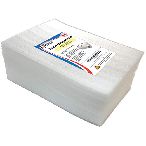 50 Pack of Mighty Gadget (R) Large 16" x 12" x 1/16" Foam Wrap Sheets, Safely Wrap Dishes, China, and Furniture, Foam Wraps Cushioning for Moving Storage Packing and Shipping Supplies (White)