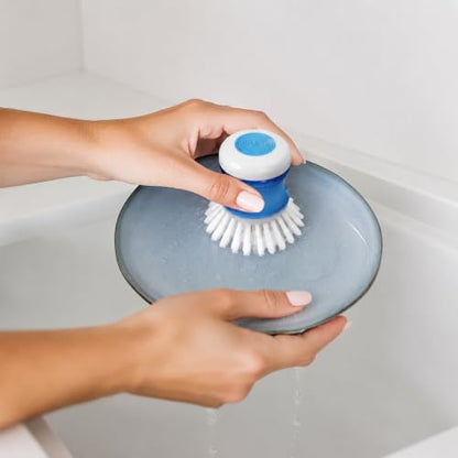 Dish Brush with Soap Dispenser for Sink, Pots & Pans Cleaning, Soft 2 Pack - color: White