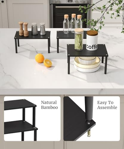Set of 3 Bamboo Cabinet Organizer Shelf,Medium(Black) - color: Black, size: Medium