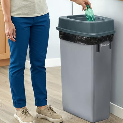 PLASTIC PRINCE 23 Gallon Slim Trash Can with Swing Lid Commercial Gray Rectangular Garbage Can with Drop Shot Lid Waste Bin with Double Flip Top for Restaurant Home Kitchen Office - style: Gray Trash Can with Swing Lid
