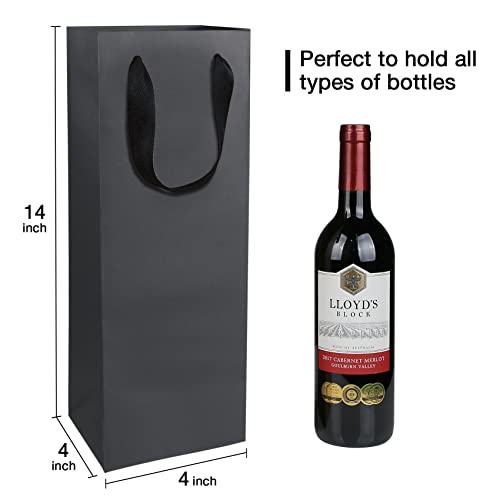 Aimyoo Black Wine Bottle Bags 4x4x14 inch, 10 Pack Large Kraft Paper Gift Bags with Handles Bulk - color: Black - 4x4x14 inch, size: 1 Count (Pack of 10)