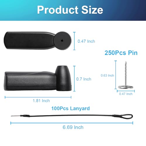 250Pcs 58Khz AM Security Clothing Tags Black Retails EAS Clothes Tag with 250 Pins and 100 Lanyards - style: 250 Black Tags + 100 Lanyards