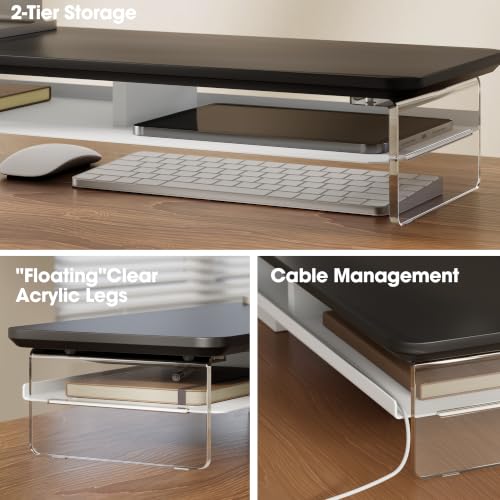 Fenge 42.5" Dual Monitor Stand with Clear Acrylic Legs, Black - color: Black, size: 42.5in