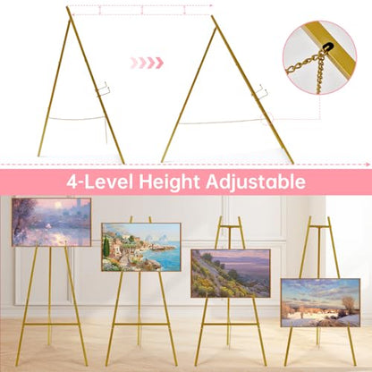 57" Gold Easel Stand for Sign, Heavy Duty Metal Floor Display Easel - size: 57