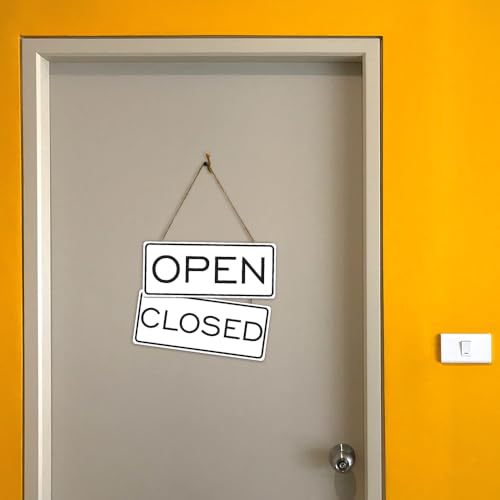 Open Closed Sign, Black, 12" x 5" - Durable Dual-Sided Design with Adhesive Tape & Knotted Ribbon Hanger, No Tools Required - color: Black, size: 12x5 inches
