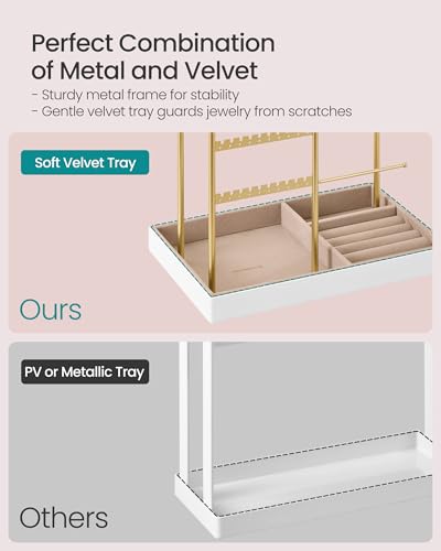 SONGMICS Jewelry Holder, Display Stand, Metal Frame, Velvet Tray - color: Pale Gold, size: 5.5"D x 9.4"W x 14.1"H
