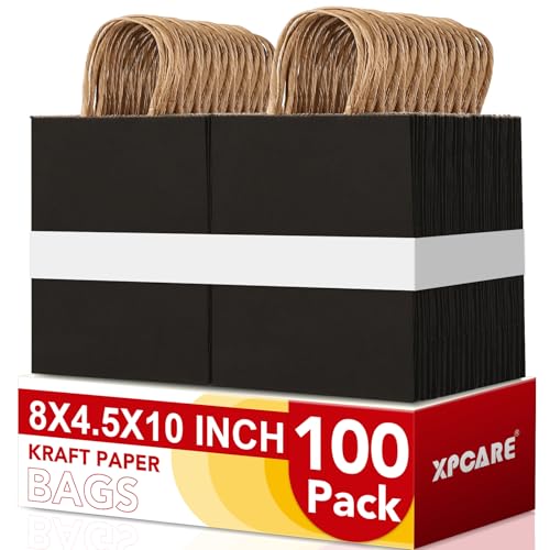 XPCARE Black Paper Bags with Handles, 100Pcs 8x4.5x10In Kraft Paper Bag - color: Black