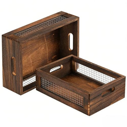 Wooden Crates Storage Boxes Rectangular Wood Craft Basket