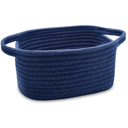 ABenkle Small Storage Basket - Mini Cute Cotton Rope Woven Shelf Basket for Nursery, Spa, Empty Gift - XS - color: Navy Blue (8.7"x6.3"x4.7")