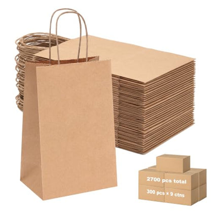 OUTUXED 2700pcs Small Gift Bags, Brown Paper Bags with Handles - color: Brown 5.25x3.2x8in, size: 1 Count (Pack of 2700)