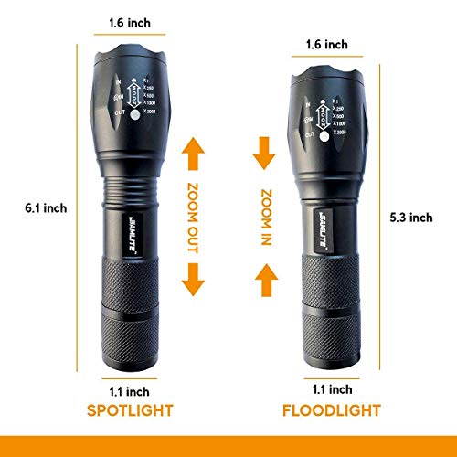 LED Flashlight High Powered – 1200 Lumens Bright Zoomable Spotlight or Floodlight - 5 Modes - Brightest Ultra Light, Pocket Size, Waterproof, Tactical - Camping, Travel, Emergencies