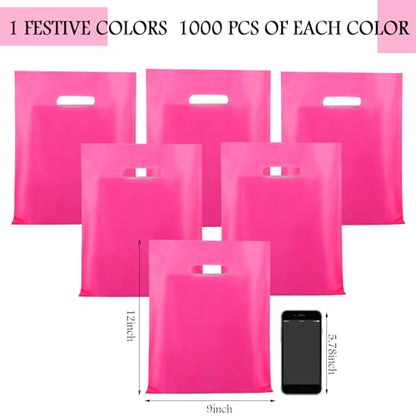 Kosiz 1000 Pcs Plastic Merchandise Shopping Bag Bulk 9 x 12'', Pink - color: Pink