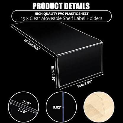 Containlol 15 Pcs Moveable Shelf Label Holder for Library, 3.6 x 2.4 Inch - size: 3.6 x 2.4 Inch