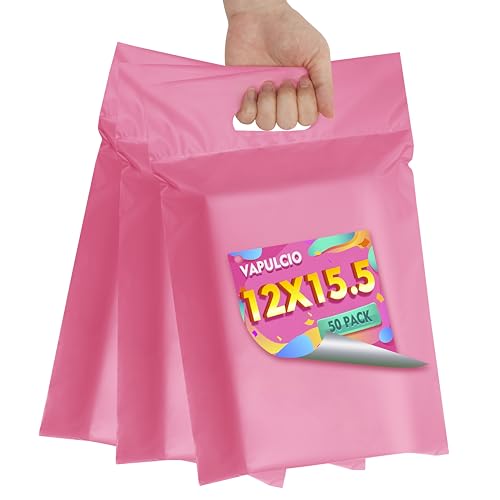 Poly Mailers 12x15.5 Inch, 50 Pack, Pink Self-Seal Handle Bags - color: HandlePink, size: 12x15.5 Inch 50 Pcs