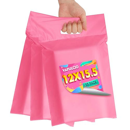 Poly Mailers 12x15.5 Inch, 50 Pack, Pink Self-Seal Handle Bags - color: HandlePink, size: 12x15.5 Inch 50 Pcs