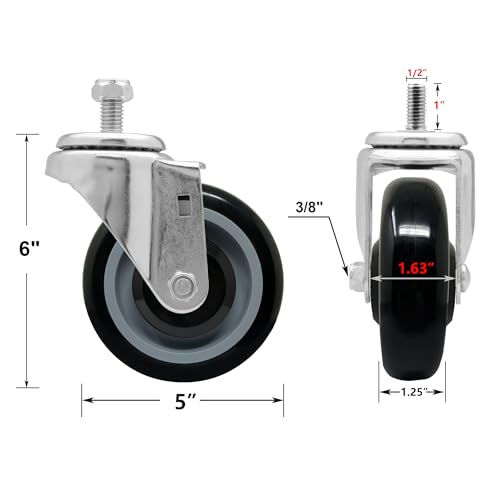 5" Casters Replacement Shopping Cart Wheels, Polyurethane Stem Casters Set of 4 Wheels for Cart Loading Capacity 1400lbs Total - style: 5 inch Black