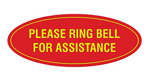 Signs ByLITA Oval Please Ring Bell for Assistance Sign (Red/Yellow) - Small - color: Red/Yellow, size: 2 x 5" - Small (1 Pack)