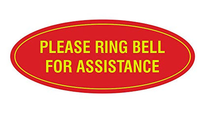 Signs ByLITA Oval Please Ring Bell for Assistance Sign (Red/Yellow) - Small - color: Red/Yellow, size: 2 x 5" - Small (1 Pack)
