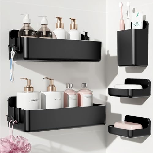Nieifi Adhesive Shower Shelves, Black, 5 Pieces - color: Black, size: 5 pieces