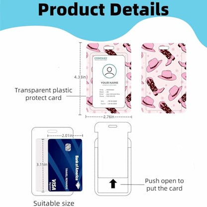 Vertical ID Badge Holder with Detachable Lanyard - Pink Hat - color: Pink Hat