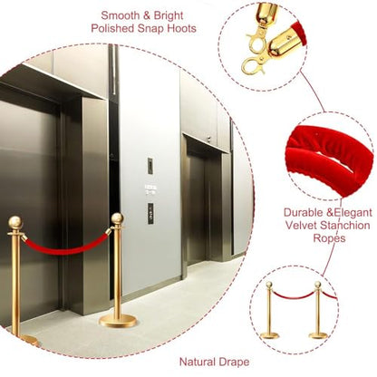 Velvet Stanchion Rope 5.25 Ft Crowd Control Barriers Safety Velvet Rope with Gold Hooks for Graduation Party, Movie Theaters Openings Hotels Carpet, Not Include Stanchion Pos(Size:12 Pack,Color:Red)