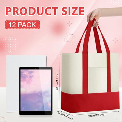 Sanwuta 12 Pcs Mini Canvas Tote Bags Bulk with Pocket Small Sublimation Blank Canvas Tote Reusable Grocery Bag for Women, DIY Craft (Red) - color: Red