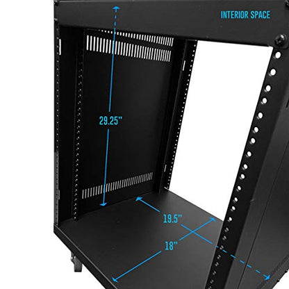 AxcessAbles 16U AV Case with Wheels | Metal Studio Cabinet | 19-Inch Universal Equipment Rack | Open-Frame Option | Home Server - color: RK16U
