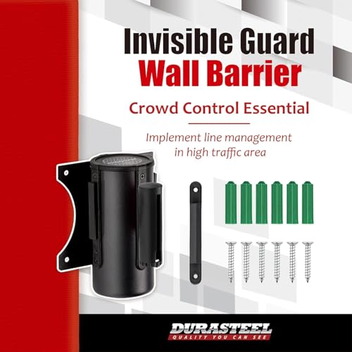 DuraSteel Wall Mount Crowd Control Retractable Belt Barrier - 9.2 Ft Red Retractables Barrier Belt, Crowd Control Barriers Do Not Enter Line Dividers for Crowds NOT Stanchions with Retractable Belts - color: Red Belt, size: Black Case