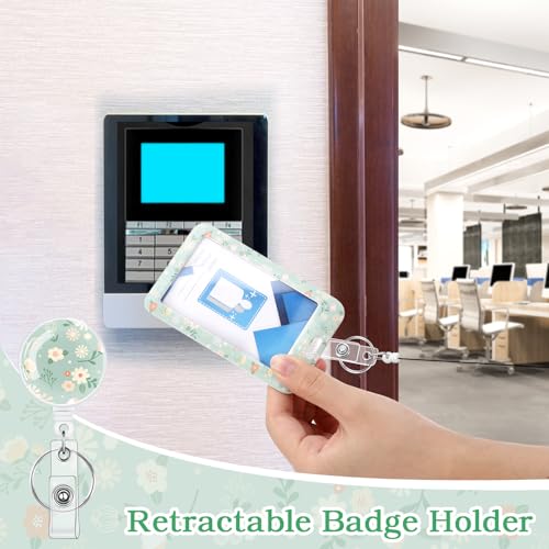 3 Pack Floral Id Badge Holder with Retractable Reel, Vertical Clip - color: Small Flower