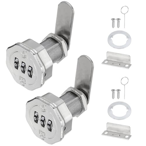 PATIKIL 2 PCS Combination Cabinet Cam Lock, 3-Digit Keyless Metal Locks with 1 Inch Cylinder for Cabinet Drawer Doors Deposit Box Filing Mailbox, Bright Chrome - color: Silver Tone, size: 1 Inch