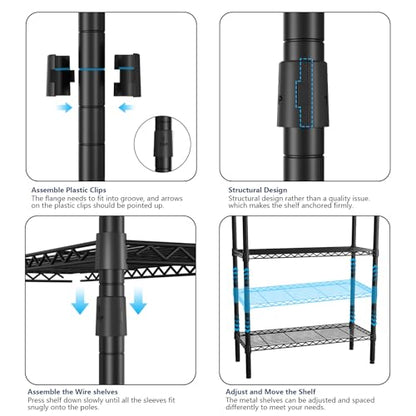 Heavy Duty Closet Garment Rack, Metal Clothes Racks Wardrobe with Shelf - color: Black