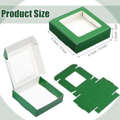Zonon 30 Pcs Kraft Paper Boxes with Window 4.13x4.13x1.18inch (Dark Green) - color: Dark Green
