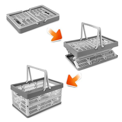 2-Pack Foldable Storage Baskets, 20L Collapsible Crates PP Grey+Pink - color: Grey + Pink