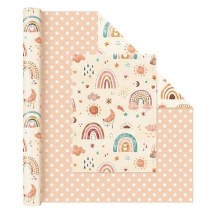 WERNNSAI Rainbow Wrapping Paper 17 In x 33 Ft Boho Baby Shower Wrap Paper - color: Boho Rainbow