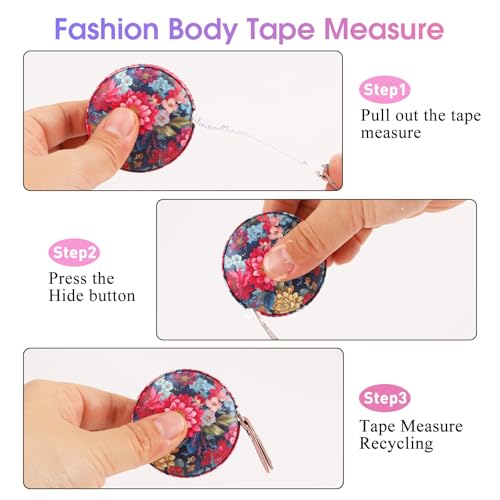 Retractable Mini Leather Tape Measure, Auto Retract Flowers - color: Colorful Flowers