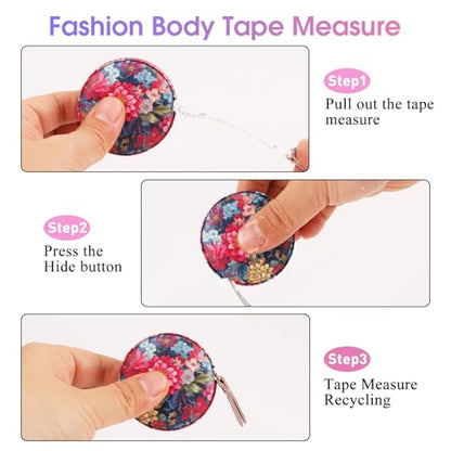 Retractable Mini Leather Tape Measure, Auto Retract Flowers - color: Colorful Flowers