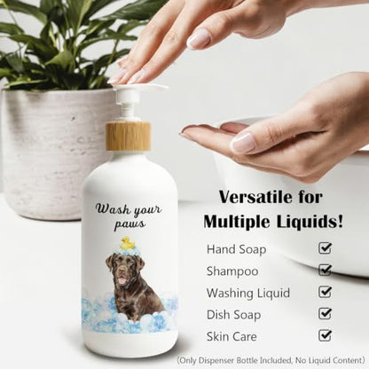Chocolate Labrador Gifts Glass Soap Dispenser with Pump - color: Chocolate Labrador