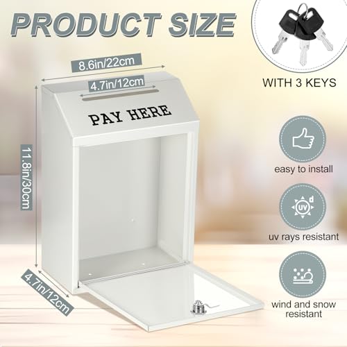Yaocom Metal Money Cash Box,White,11.8 x 8.6 x 4.7 Inch - color: White, size: 11.8 x 8.6 x 4.7 Inch