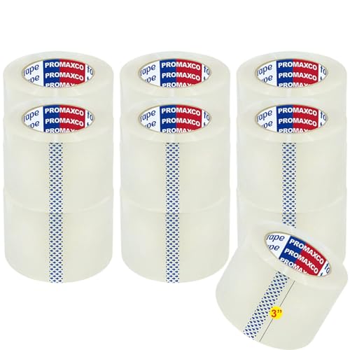 3" Heavy Duty Packing Tape, 12 Rolls, Clear, 3" Core, Total 660Y, Clear, 2.2 mil, 3 inch x 55 Yards, Refill for Packaging and Shipping(3 in Width) - size: 3 inches x 1980 inches x 2.2 mils