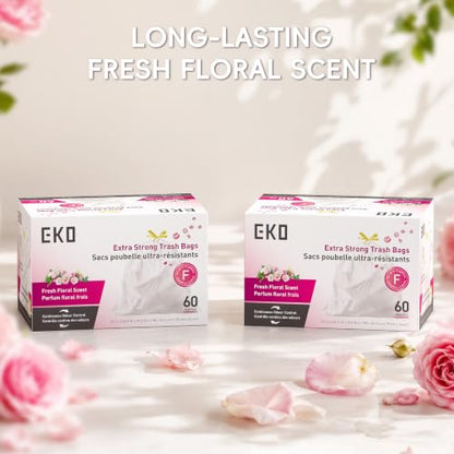 EKO Ultra-Strong Extra-Tall 13 Gallon Kitchen Trash Bags, Floral, 60 Ct - size: 60 Count (Pack of 1), style: 13 Gallon Bags/Code F (Fresh Floral)