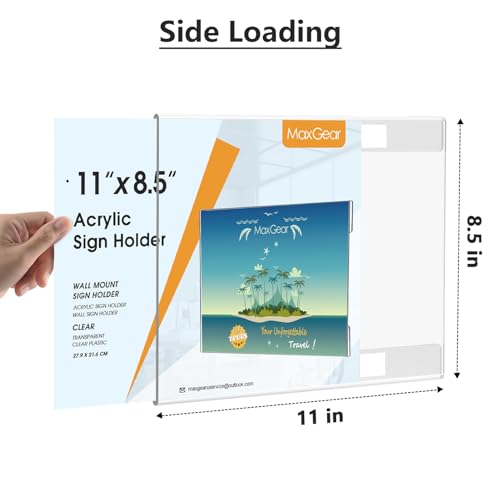 MaxGear Acrylic Sign Holder 8.5 x 11 Wall Mount, 12 Pack, Landscape - size: 11"x8.5"-12Pack