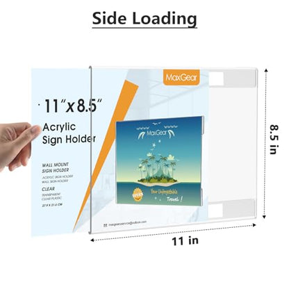 MaxGear Acrylic Sign Holder 8.5 x 11 Wall Mount, 12 Pack, Landscape - size: 11"x8.5"-12Pack